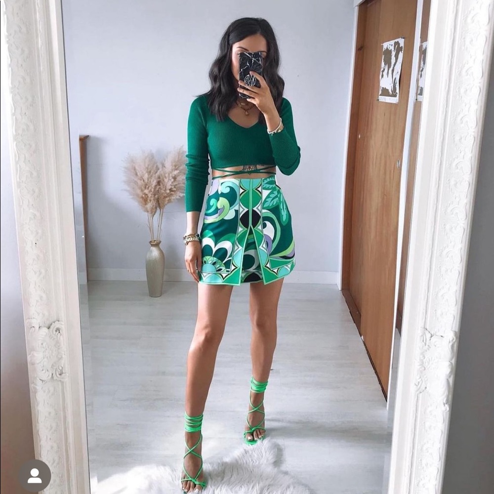Zara green printed skirt